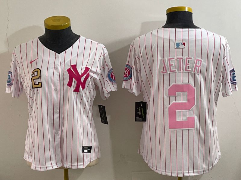 Youth 2025 New York Yankees 2 Jeter White pink Joint Name Nike MLB Jersey style 4